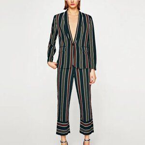 Zara Multicolor Striped Blazer and Pant Set L/XL